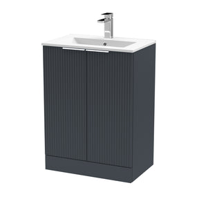 Hudson Reed Fluted 600mm Floor Standing 2-Door Vanity Unit With Basin