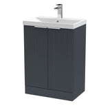 Hudson Reed Fluted 600mm Floor Standing 2-Door Vanity Unit Including Basin