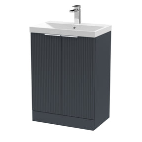 Hudson Reed Fluted 600mm Floor Standing 2-Door Vanity Unit Including Basin