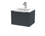 Hudson Reed Fluted 500mm Soft Black Wall Hung Single Drawer Vanity Unit With Basin