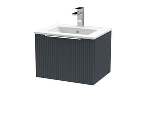 Hudson Reed Fluted 500mm Soft Black Wall Hung Single Drawer Vanity Unit With Basin