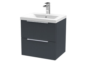 Hudson Reed Fluted 500mm Soft Black Wall Hung 2-Drawer Vanity Unit With Basin