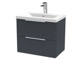 Hudson Reed Fluted 600mm Wall Hung 2-Drawer Vanity Unit Including Basin