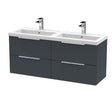 Hudson Reed Fluted 1200mm Wall Hung 4-Drawer Vanity Unit With Double Basin