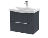 Hudson Reed Fluted 600mm Soft Black Wall Hung 2-Drawer Vanity Unit With Thin-Edge Basin