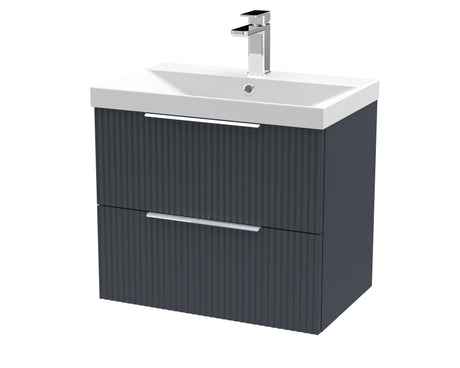 Hudson Reed Fluted 600mm Soft Black Wall Hung 2-Drawer Vanity Unit With Thin-Edge Basin