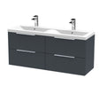 Hudson Reed Fluted 1200mm Soft Black Wall Hung 4-Drawer Double Basin Vanity Unit With Ceramic Basin