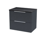 Hudson Reed Fluted 600mm Soft Black Wall Hung 2-Drawer Vanity Unit With Laminate Top