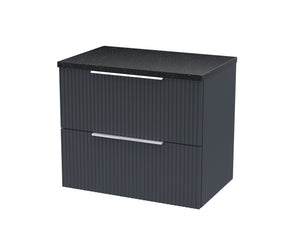 Hudson Reed Fluted 600mm Soft Black Wall Hung 2-Drawer Vanity Unit With Laminate Top