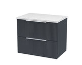 Hudson Reed Fluted 600mm Soft Black Wall Hung 2-Drawer Vanity Unit Including Laminate Top