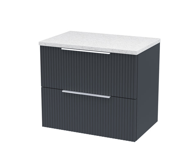Hudson Reed Fluted 600mm Soft Black Wall Hung 2-Drawer Vanity Unit Including Laminate Top