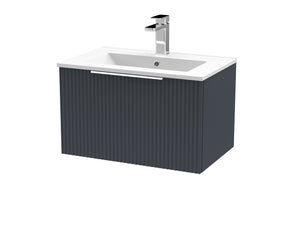 Hudson Reed Fluted 600mm Soft Black Wall Hung Single Drawer Vanity Unit With Ceramic Basin