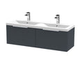 Hudson Reed Fluted 1200mm Wall Hung Soft Black 2-Drawer Vanity Unit with Double Basin