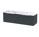 Hudson Reed Fluted 1200mm Soft Black Wall Hung 2-Drawer Vanity Unit With Laminate Worktop