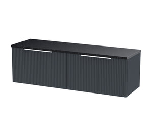 Hudson Reed Fluted 1200mm Soft Black Wall Hung 2-Drawer Vanity Unit With Laminate Worktop