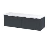 Hudson Reed Fluted 1200mm Soft Black Wall Hung 2-Drawer Vanity Unit With Laminate Worktop