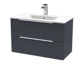 Hudson Reed Fluted 800mm Soft Black Wall Hung 2-Drawer Vanity Unit With Basin