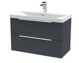 Hudson Reed Fluted 800mm Soft Black Wall Hung 2-Drawer Vanity Unit With Basin