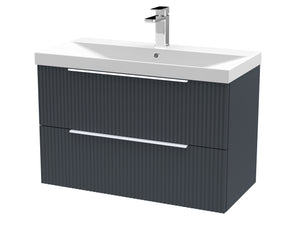 Hudson Reed Fluted 800mm Soft Black Wall Hung 2-Drawer Vanity Unit With Basin