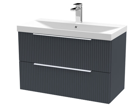 Hudson Reed Fluted 800mm Soft Black Wall Hung 2-Drawer Vanity Unit With Basin