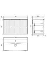 Hudson Reed Fluted 800mm Soft Black Wall Hung 2-Drawer Vanity Unit With Basin