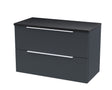 Hudson Reed Fluted 800mm Soft Black Wall Hung 2-Drawer Vanity Unit With Laminate Top