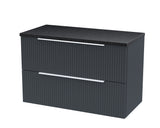 Hudson Reed Fluted 800mm Soft Black Wall Hung 2-Drawer Vanity Unit With Laminate Top