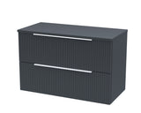 Hudson Reed Fluted 800mm Soft Black Wall Hung 2-Drawer Vanity and Worktop