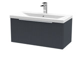 Hudson Reed Fluted 800mm Soft Black Wall Hung Single Drawer Vanity Unit With Basin