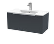 Hudson Reed Fluted 800mm Soft Black Wall Hung Single Drawer Vanity Unit With Ceramic Basin