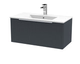 Hudson Reed Fluted 800mm Soft Black Wall Hung Single Drawer Vanity Unit With Ceramic Basin