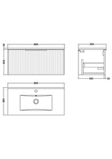 Hudson Reed Fluted 800mm Soft Black Wall Hung Single Drawer Vanity Unit With Ceramic Basin