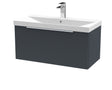 Hudson Reed Fluted 800mm Soft Black Wall Hung Single Drawer Vanity Unit With Ceramic Basin