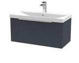 Hudson Reed Fluted 800mm Soft Black Wall Hung Single Drawer Vanity Unit With Ceramic Basin
