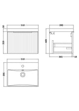 Hudson Reed Fluted 510mm Wall Hung Single Drawer Vanity Unit With Basin