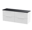 Hudson Reed Fluted 1200mm Satin White Wall Hung 4-Drawer Vanity Unit With Laminate Worktop