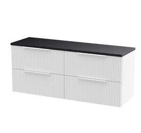 Hudson Reed Fluted 1200mm Satin White Wall Hung 4-Drawer Vanity Unit With Laminate Worktop