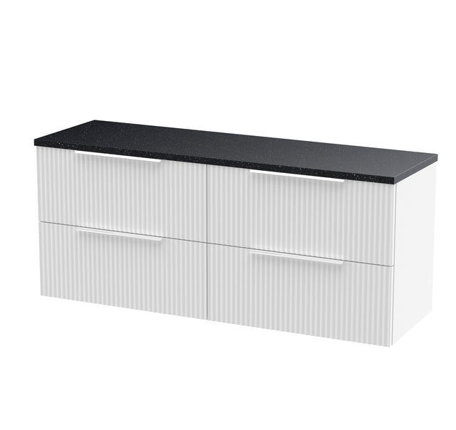 Hudson Reed Fluted 1200mm Satin White Wall Hung 4-Drawer Vanity Unit With Laminate Worktop