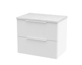 Hudson Reed Fluted 600mm Satin White Wall Hung 2-Drawer Vanity With Laminate Top