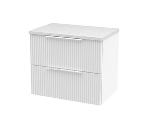 Hudson Reed Fluted 600mm Satin White Wall Hung 2-Drawer Vanity With Laminate Top