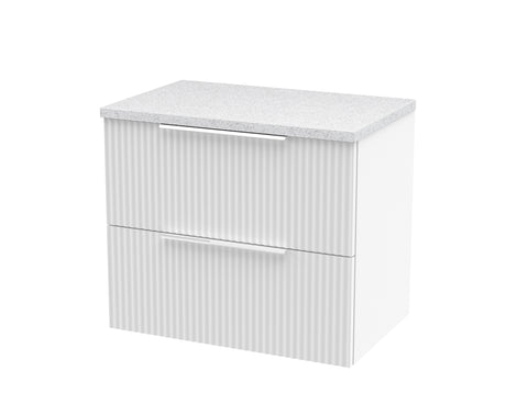 Hudson Reed Fluted 600mm Satin White Wall Hung 2-Drawer Vanity With Laminate Top