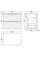 Hudson Reed Fluted 600mm Wall Hung 2-Drawer Vanity With Worktop