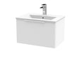 Hudson Reed Fluted 600mm Satin White Wall Hung Single Drawer Vanity With Basin