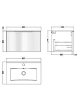 Hudson Reed Fluted 600mm Satin White Wall Hung Single Drawer Vanity With Basin