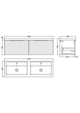 Hudson Reed Fluted 1200mm Wall Hung 2-Drawer Vanity Unit with Double Basin