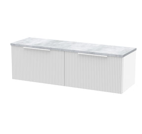 Hudson Reed Fluted 1200mm Satin White Wall Hung 2-Drawer Vanity Unit With Laminate Worktop