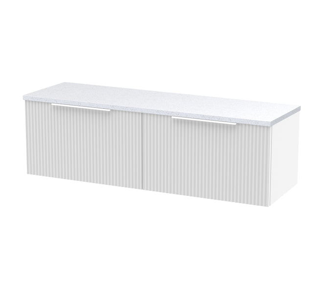 Hudson Reed Fluted 1200mm Satin White Wall Hung 2-Drawer Vanity Unit With Laminate Worktop