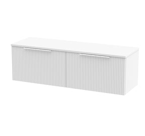 Hudson Reed Fluted 1200mm Satin White Wall Hung 2-Drawer Vanity With Worktop