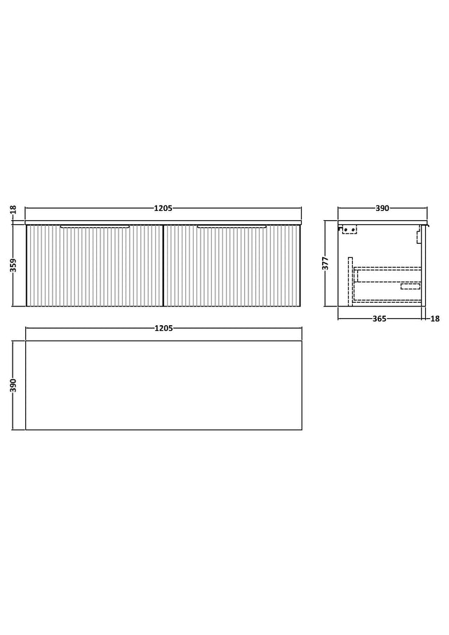 Hudson Reed Fluted 1200mm Satin White Wall Hung 2-Drawer Vanity With Worktop