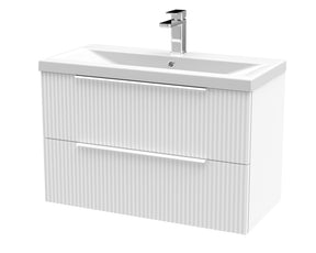 Hudson Reed Fluted 800mm Satin White Wall Hung 2-Drawer Vanity Unit With Basin